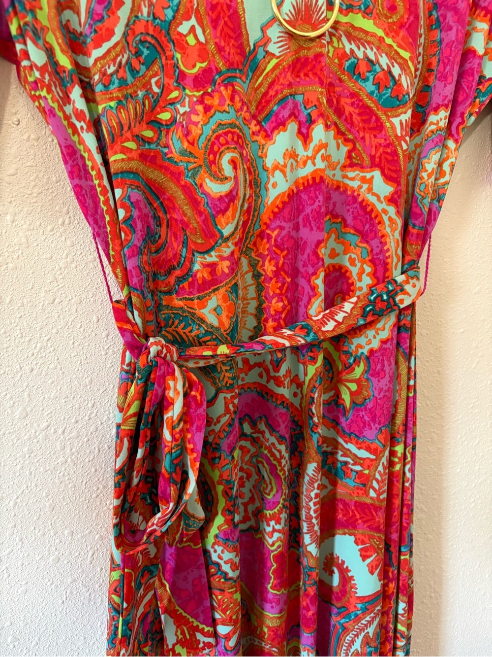MSK Women's Short Sleeve Paisley Print Tie Waist Fit and Flare Midi Dress - Picture 3 of 5